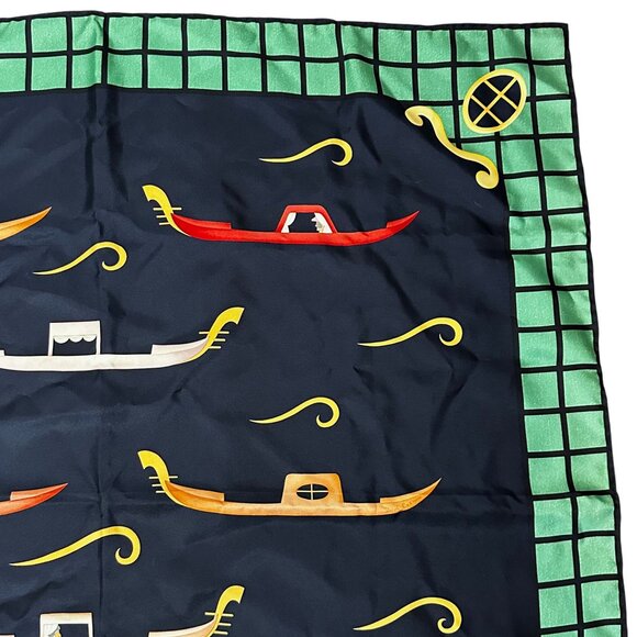 Bvlgari Silk Scarf Vintage Gondola Designer Davide Pizzigoni Blue Green 34" x 34 - Picture 6 of 12